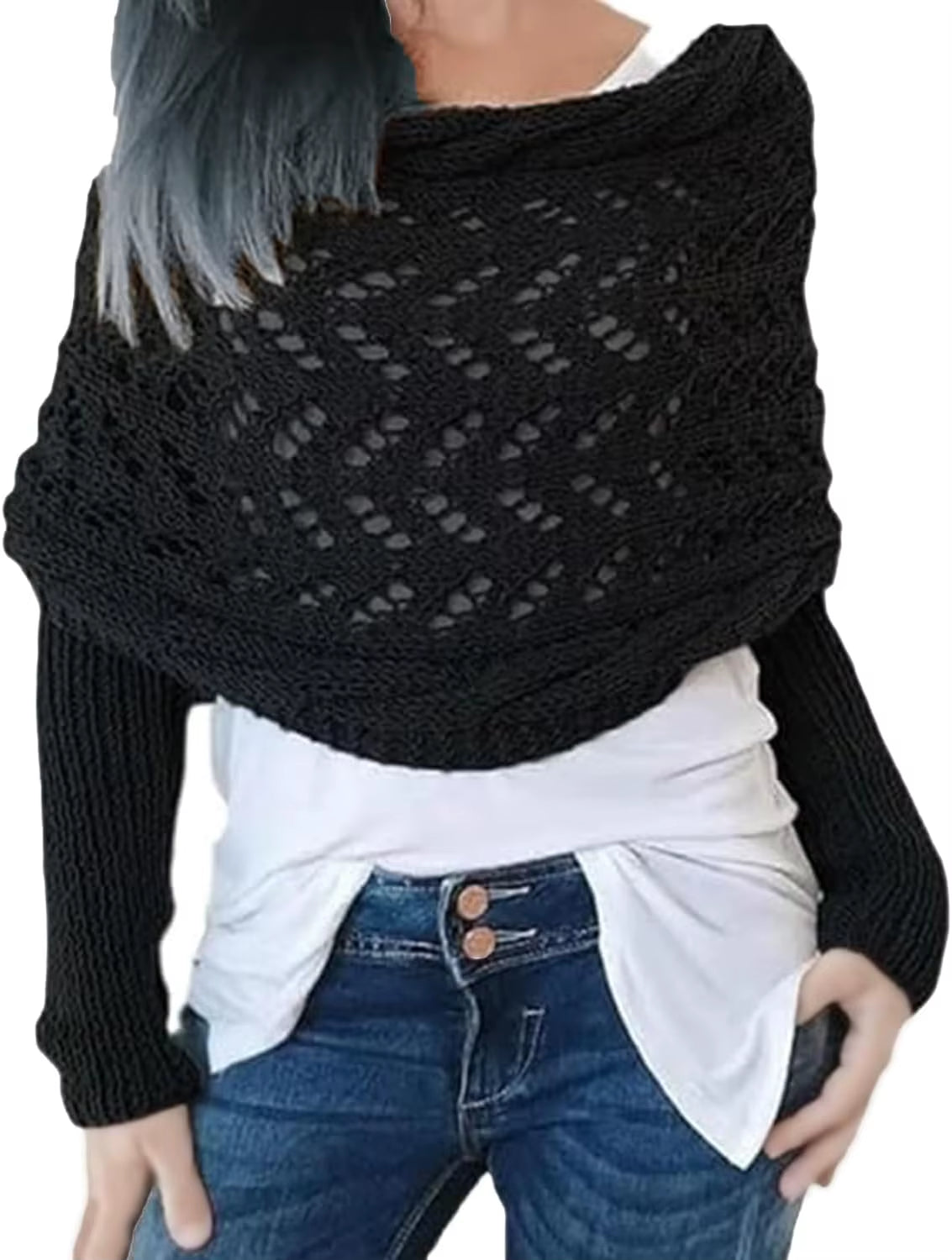 Sweater Scarf with Sleeves Women, Soft Knitted Cable Wrap, New Fashionable Shawl, Windproof Warm Shrugs for Women Autumn Winter