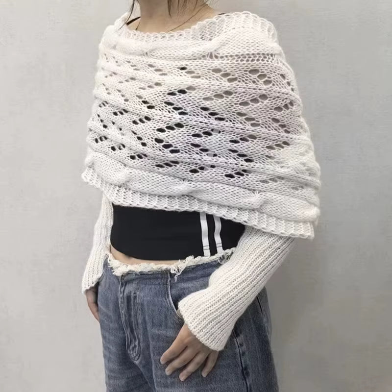 Sweater Scarf with Sleeves Women, Soft Knitted Cable Wrap, New Fashionable Shawl, Windproof Warm Shrugs for Women Autumn Winter