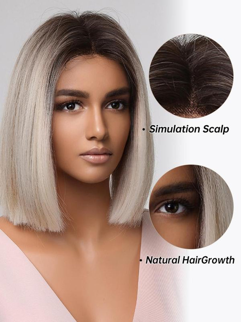 14 Inch Short Straight Bob Wigs for Women, Gorgeous Fluffy Wigs without Bangs, Synthetic Full Machine Wigs for Party, Daily Use