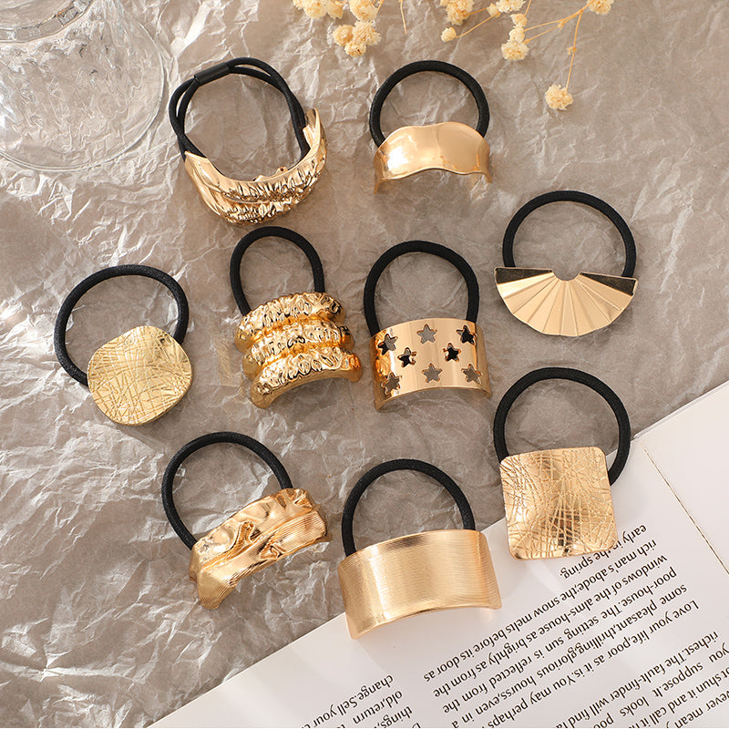 2/3/4pcs Set Metal Irregular Golden Color Hair Band Elastic Hair Scrunchies Hair Rope Headband Women Girls Hair Accessories Gift