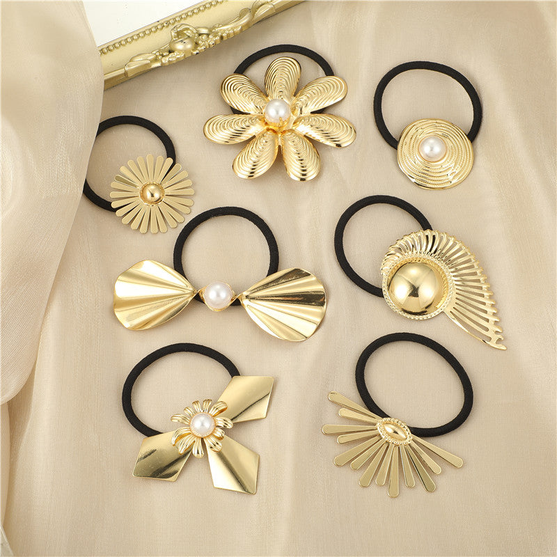 2/3/4pcs Set Metal Irregular Golden Color Hair Band Elastic Hair Scrunchies Hair Rope Headband Women Girls Hair Accessories Gift