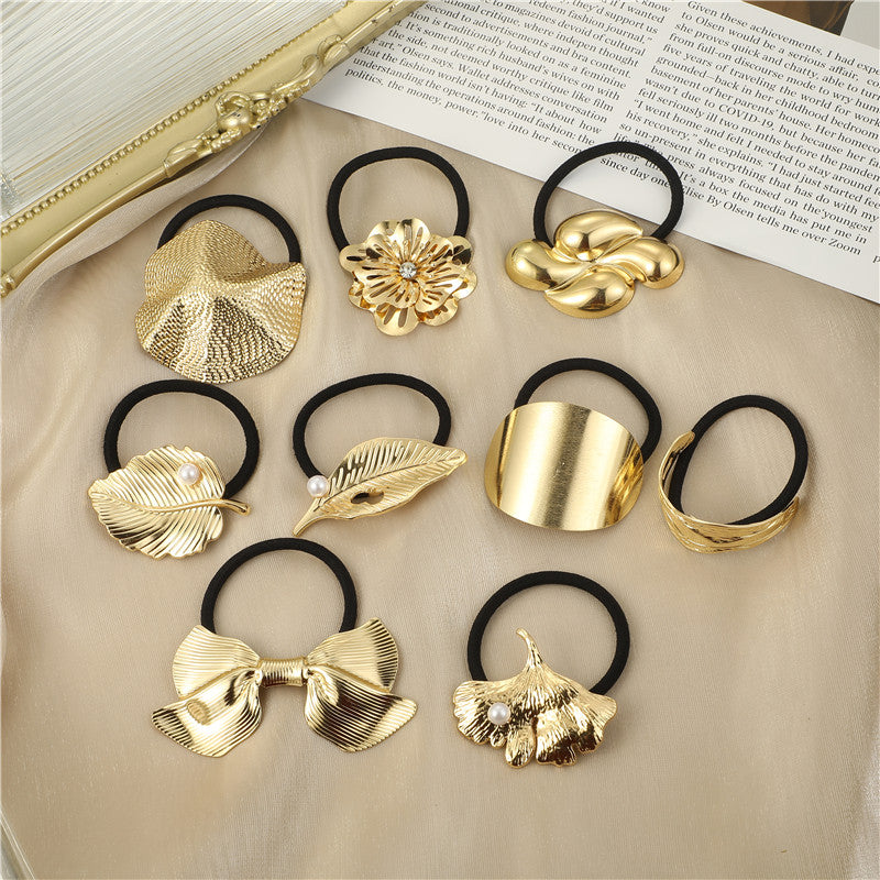 2/3/4pcs Set Metal Irregular Golden Color Hair Band Elastic Hair Scrunchies Hair Rope Headband Women Girls Hair Accessories Gift