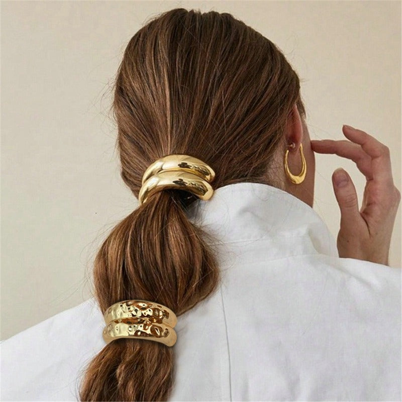 2/3/4pcs Set Metal Irregular Golden Color Hair Band Elastic Hair Scrunchies Hair Rope Headband Women Girls Hair Accessories Gift