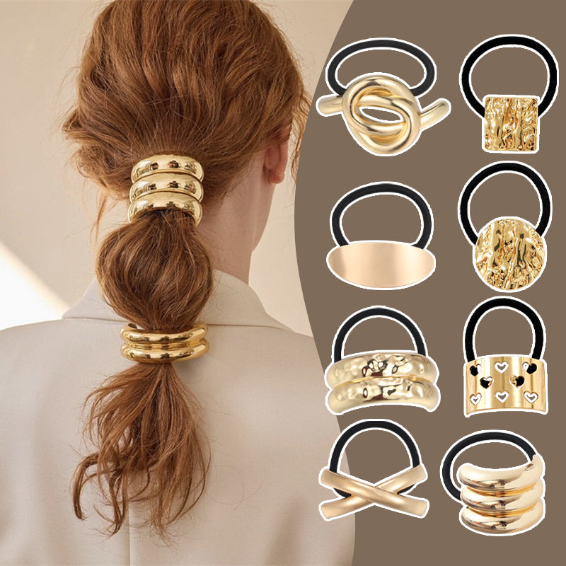 2/3/4pcs Set Metal Irregular Golden Color Hair Band Elastic Hair Scrunchies Hair Rope Headband Women Girls Hair Accessories Gift