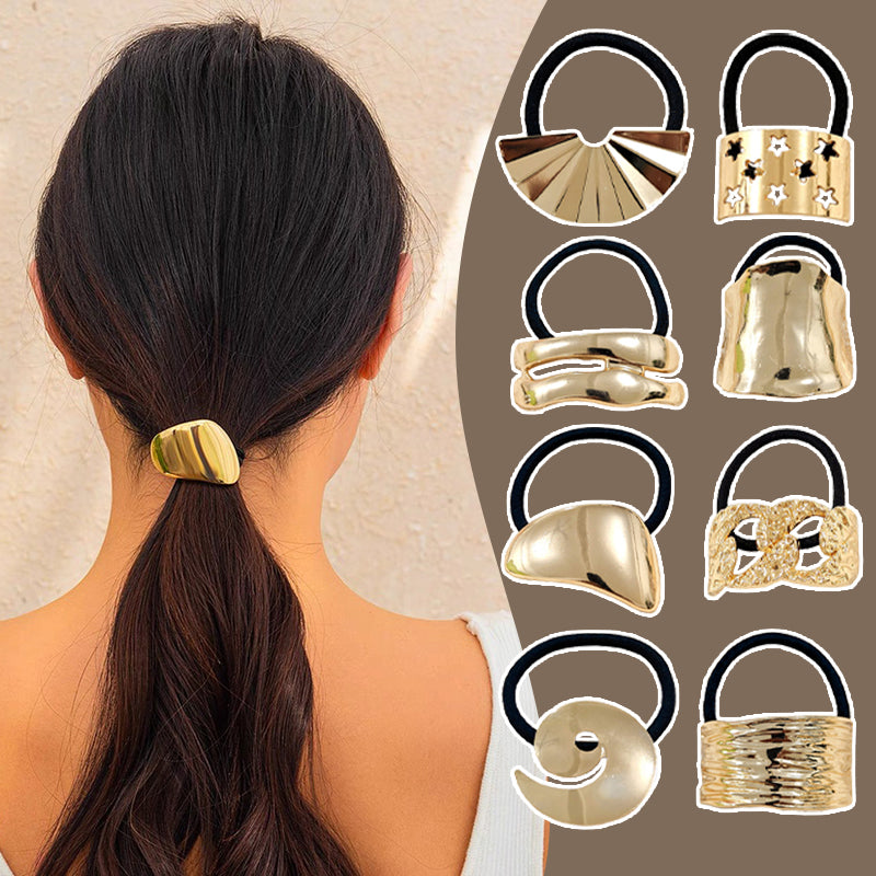 2/3/4pcs Set Metal Irregular Golden Color Hair Band Elastic Hair Scrunchies Hair Rope Headband Women Girls Hair Accessories Gift