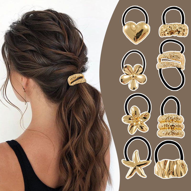 2/3/4pcs Set Metal Irregular Golden Color Hair Band Elastic Hair Scrunchies Hair Rope Headband Women Girls Hair Accessories Gift