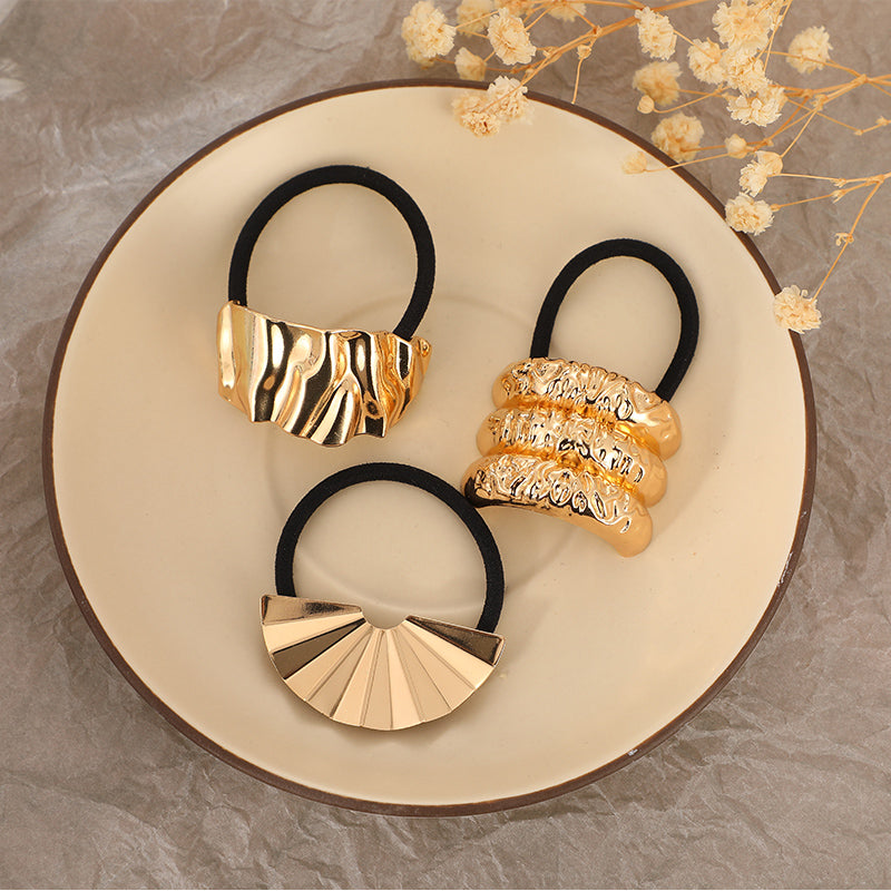 2/3/4pcs Set Metal Irregular Golden Color Hair Band Elastic Hair Scrunchies Hair Rope Headband Women Girls Hair Accessories Gift