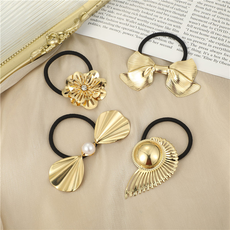 2/3/4pcs Set Metal Irregular Golden Color Hair Band Elastic Hair Scrunchies Hair Rope Headband Women Girls Hair Accessories Gift