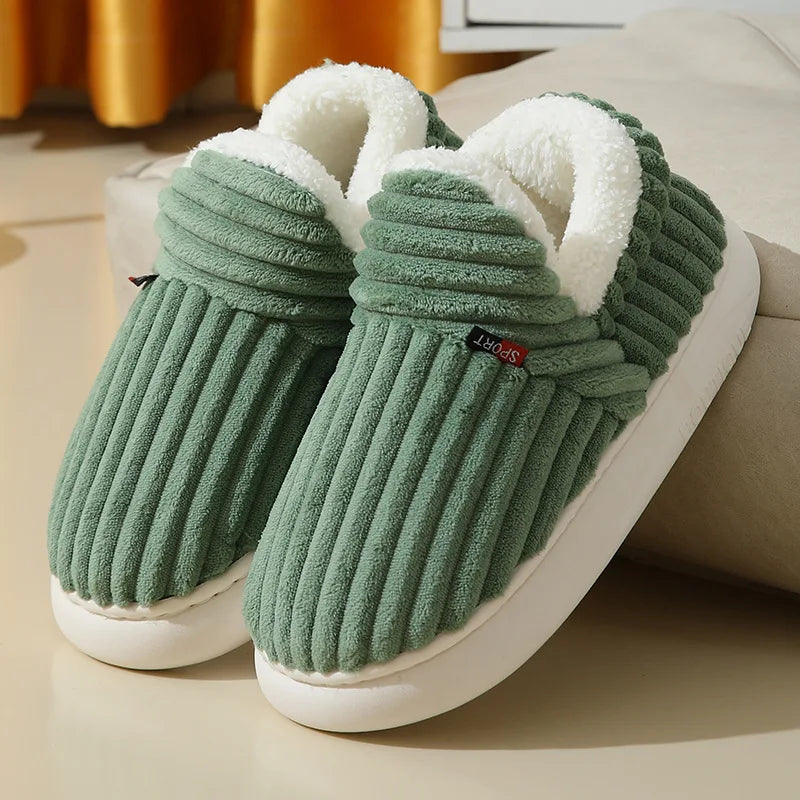 Unisex winter home warm slippers plush women indoor fur slides high top concise outside waterproof slippers shoes men boots