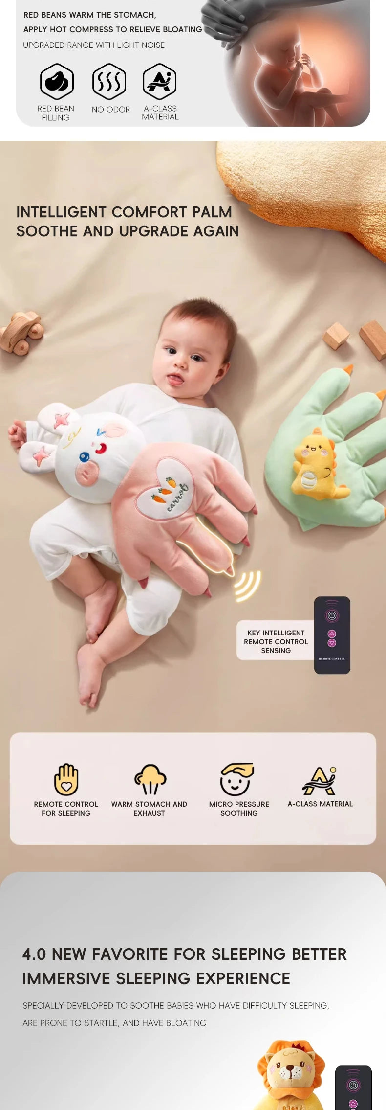 AIBEDILA Electric Baby Hand Pillows Patting Toy Baby Startle Prevention Pillow Infant Sleeping Aid Kids Soothing Hand Pillow