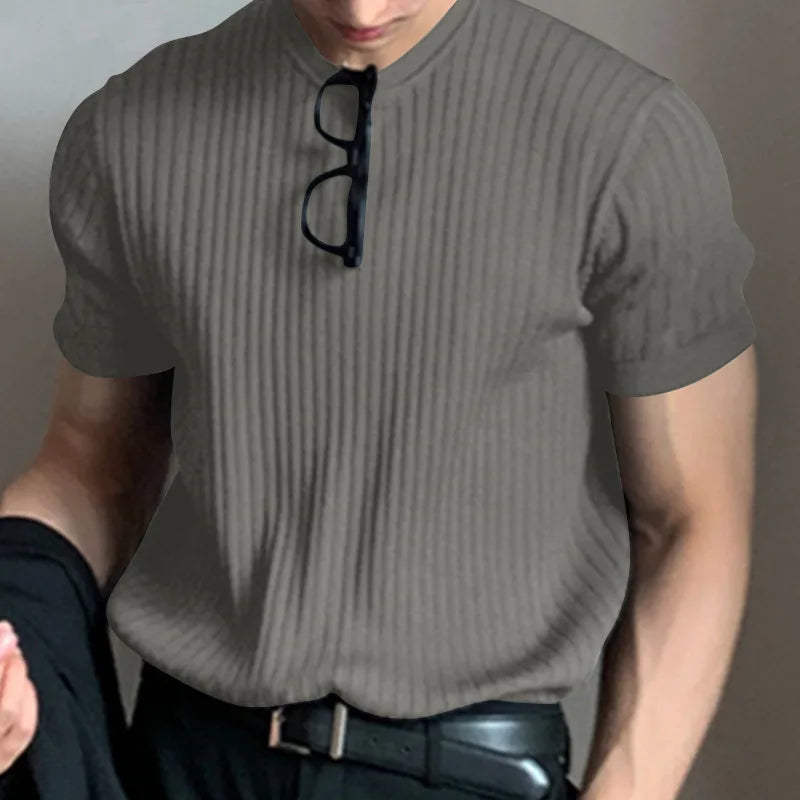 Summer Men's Clothing Light Luxury T Shirt Leisure Long Sleeve O Neck Drapped Solid Color Loose Basic Shirt Popular Knitwear