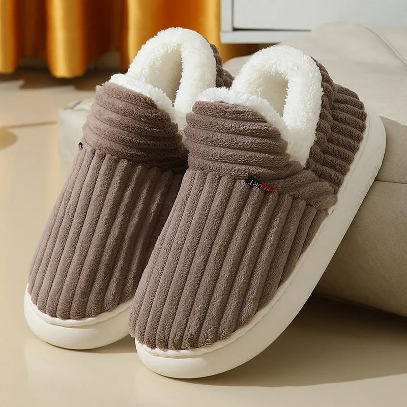 Unisex winter home warm slippers plush women indoor fur slides high top concise outside waterproof slippers shoes men boots