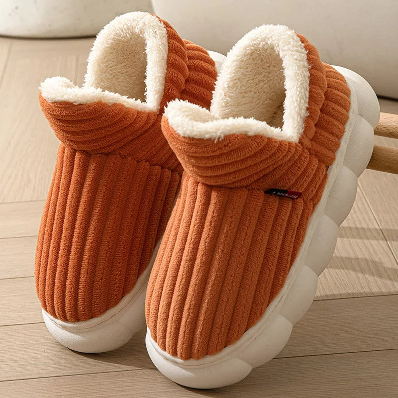 Unisex winter home warm slippers plush women indoor fur slides high top concise outside waterproof slippers shoes men boots