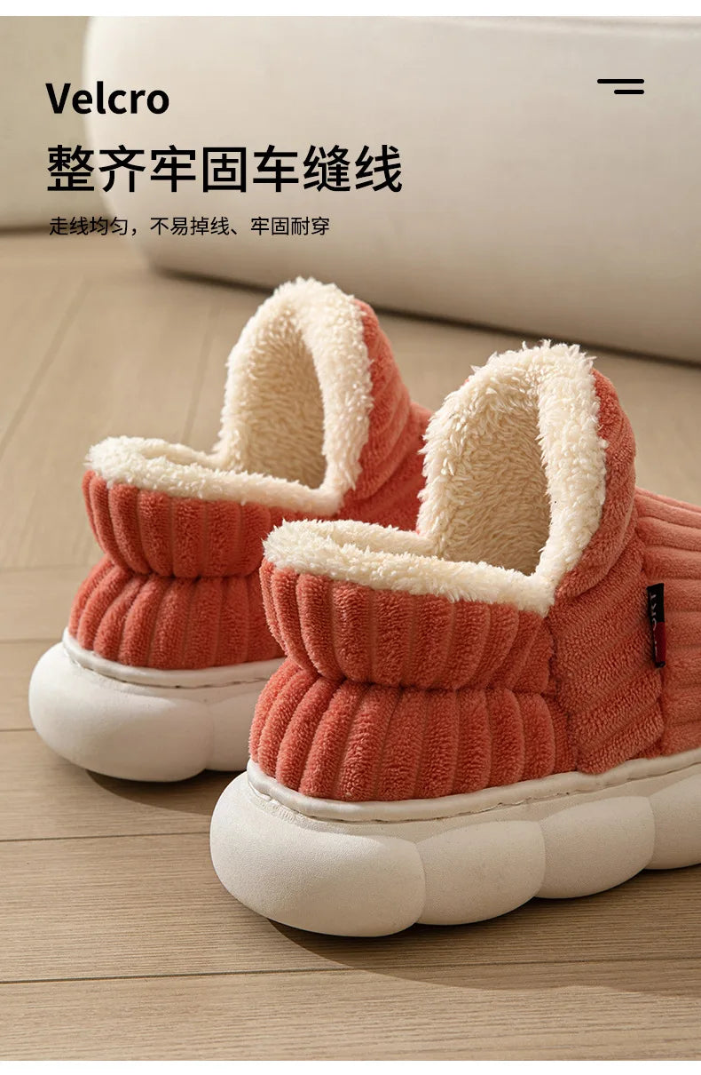 Unisex winter home warm slippers plush women indoor fur slides high top concise outside waterproof slippers shoes men boots