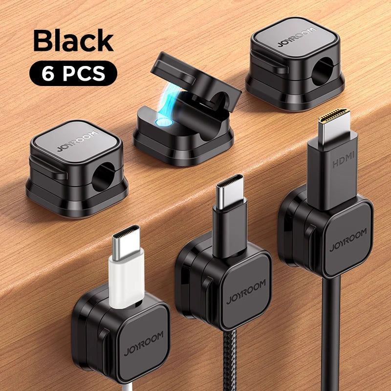 Joyroom 3/6 Pcs Magnetic Cable Clips Cable Smooth Adjustable Cord Holder Under Desk Cable Management Wire Keeper Cable Organizer