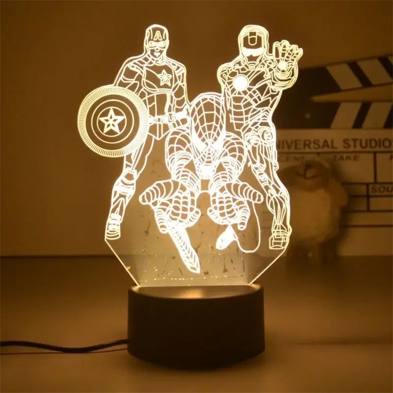 Anime Avengers Iron Man Model 3D Lamp Action Figure Disney Marvel Spiderman LED Night Lights for Boys Toys Kids Birthday Gift