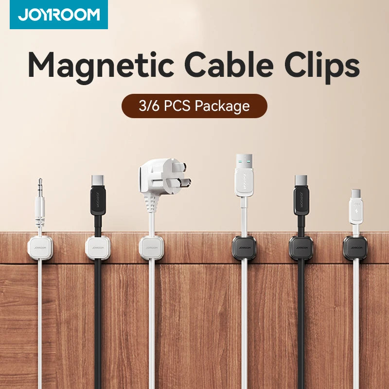 Joyroom 3/6 Pcs Magnetic Cable Clips Cable Smooth Adjustable Cord Holder Under Desk Cable Management Wire Keeper Cable Organizer