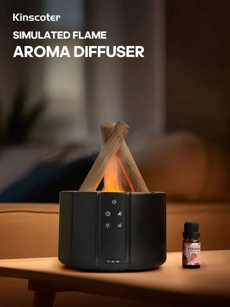 KINSCOTER Simulated Flame Aroma Diffuser Bonfire Air Humidifier Ultrasonic Cool Mist Maker Fogger LED Essential Oil Lamp Difusor