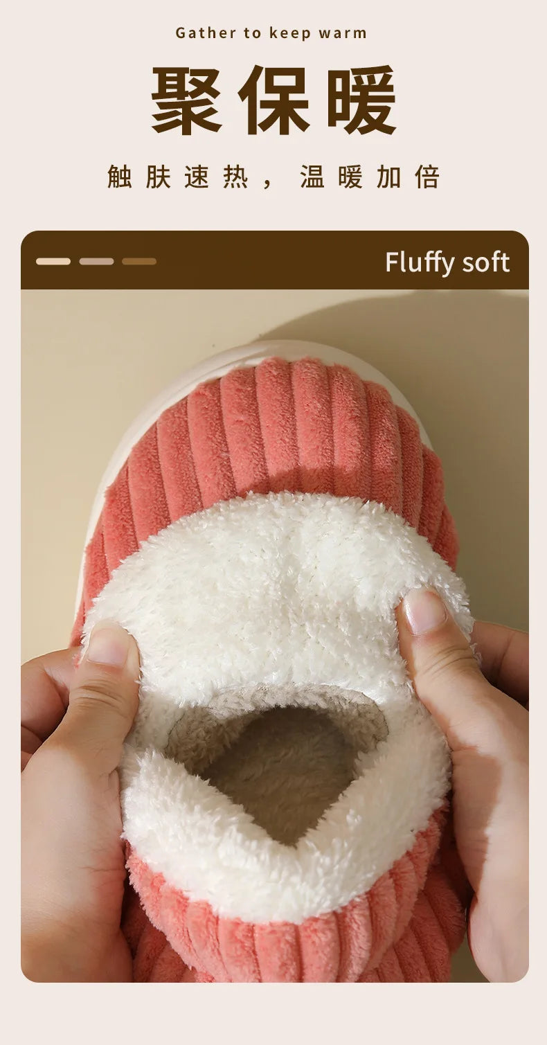 Unisex winter home warm slippers plush women indoor fur slides high top concise outside waterproof slippers shoes men boots