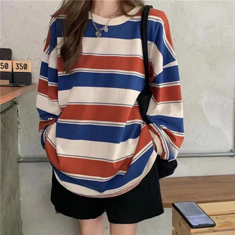 Spring Autumn Striped Hoodies Women Fashion Long Sleeve Hoodie Sweatshirt Harajuku Cotton Pullovers Casual Oversized Coat