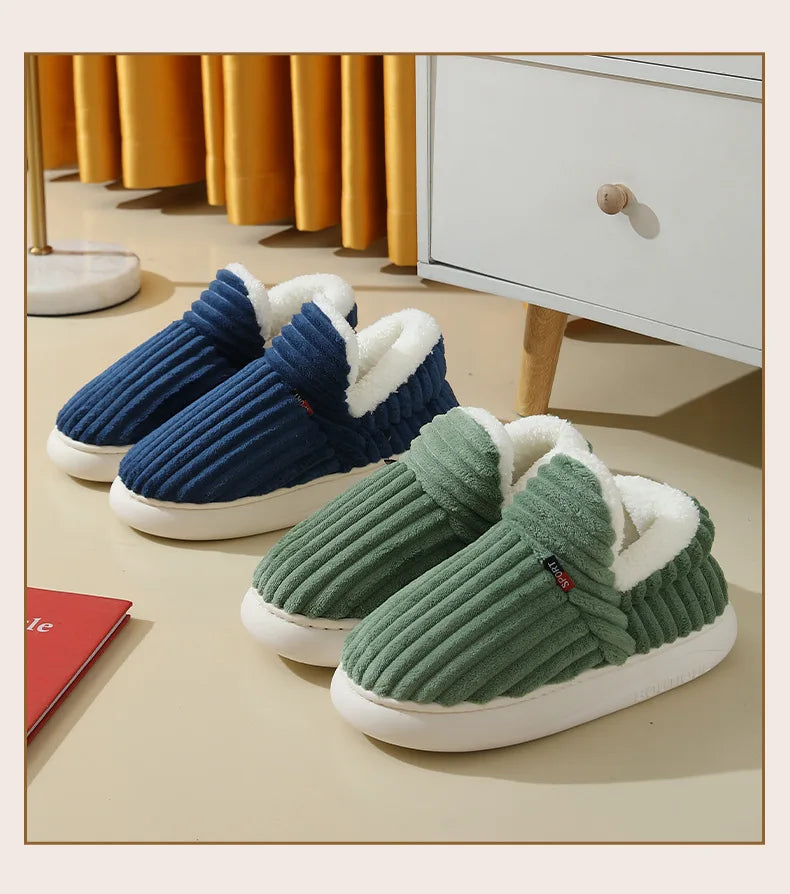 Unisex winter home warm slippers plush women indoor fur slides high top concise outside waterproof slippers shoes men boots