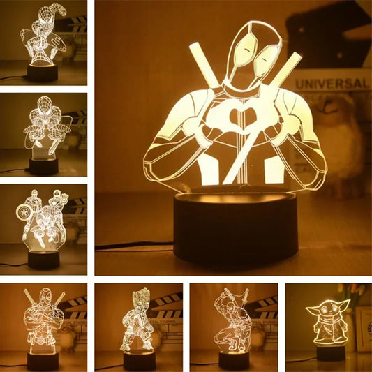 Anime Avengers Iron Man Model 3D Lamp Action Figure Disney Marvel Spiderman LED Night Lights for Boys Toys Kids Birthday Gift