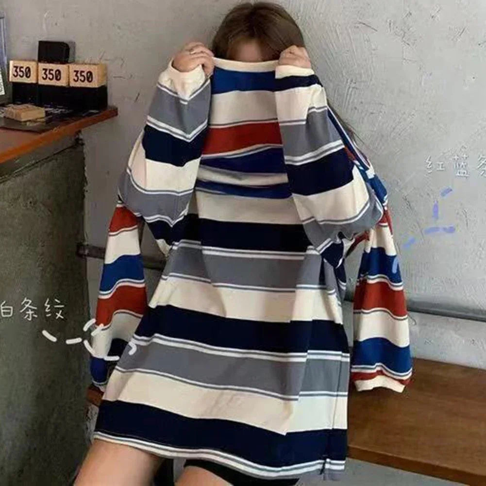 Spring Autumn Striped Hoodies Women Fashion Long Sleeve Hoodie Sweatshirt Harajuku Cotton Pullovers Casual Oversized Coat