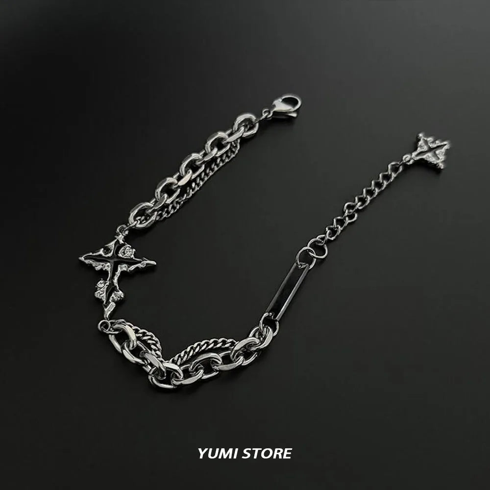 Retro Flame Cross Bracelet For Men Woman Hip Hop Titanium Steel Splice Chain Charm Unisex Jewelry Cool Kpop Luxury Accessories