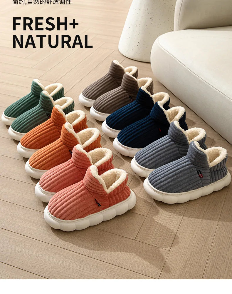 Unisex winter home warm slippers plush women indoor fur slides high top concise outside waterproof slippers shoes men boots