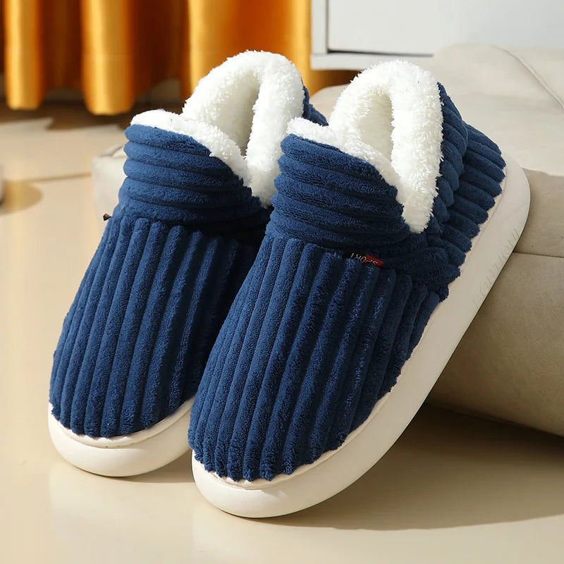 Unisex winter home warm slippers plush women indoor fur slides high top concise outside waterproof slippers shoes men boots