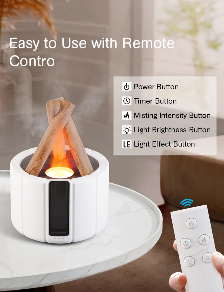 KINSCOTER Simulated Flame Aroma Diffuser Bonfire Air Humidifier Ultrasonic Cool Mist Maker Fogger LED Essential Oil Lamp Difusor