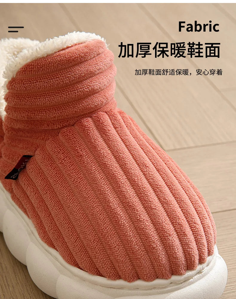 Unisex winter home warm slippers plush women indoor fur slides high top concise outside waterproof slippers shoes men boots