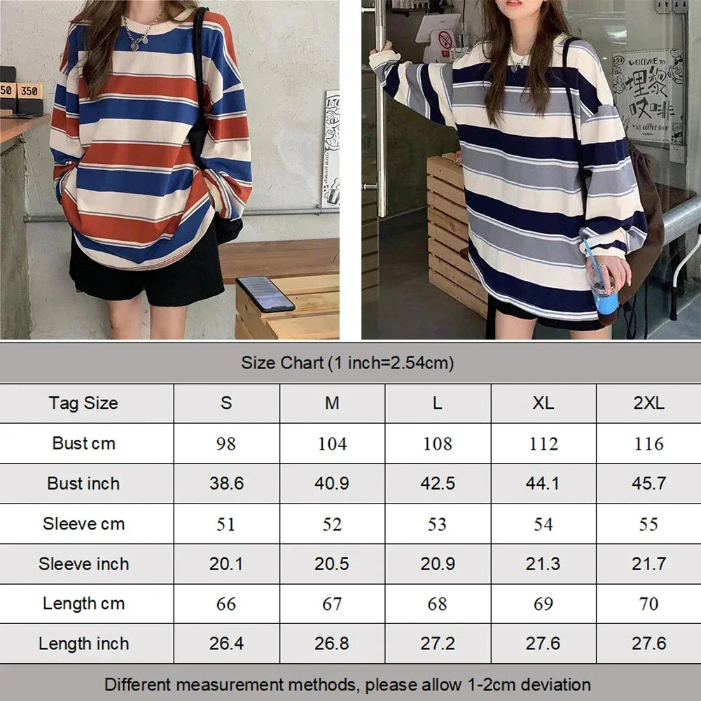 Spring Autumn Striped Hoodies Women Fashion Long Sleeve Hoodie Sweatshirt Harajuku Cotton Pullovers Casual Oversized Coat