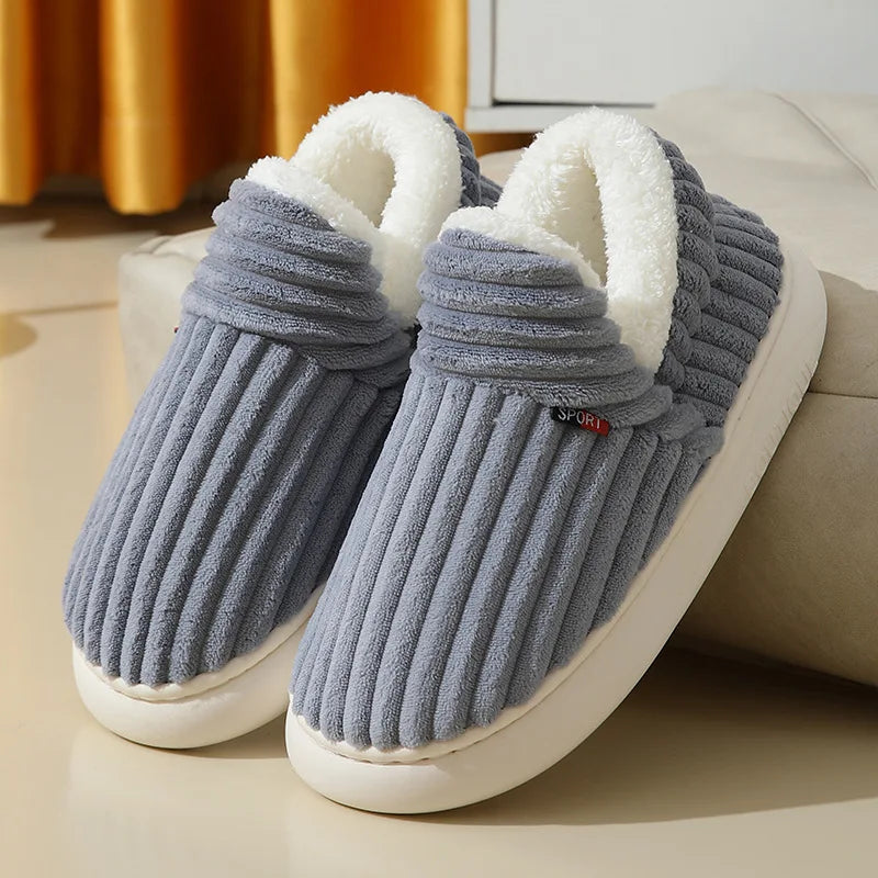 Unisex winter home warm slippers plush women indoor fur slides high top concise outside waterproof slippers shoes men boots