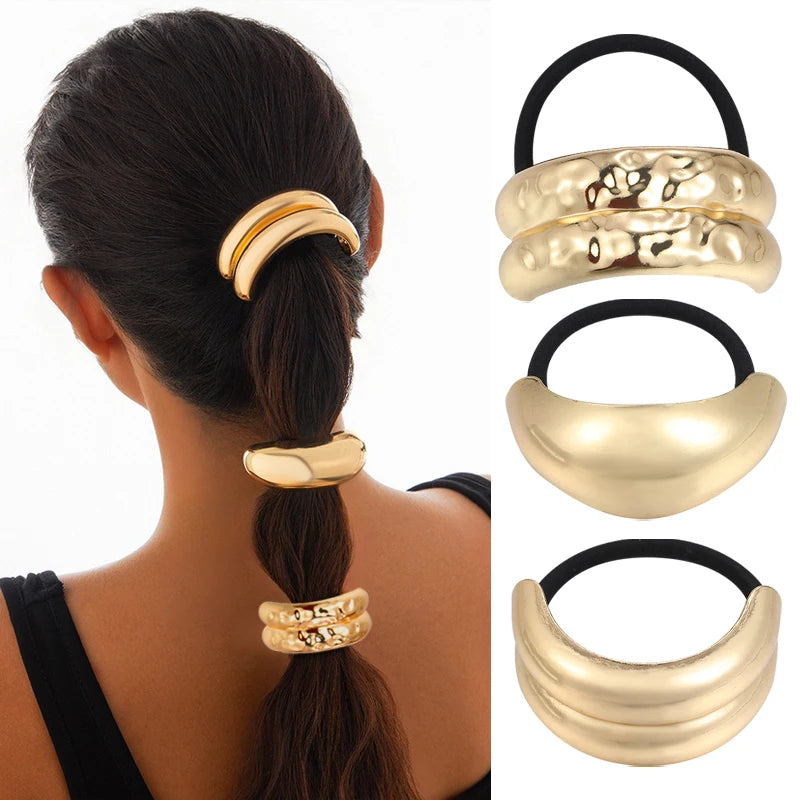 2/3/4pcs Set Metal Irregular Golden Color Hair Band Elastic Hair Scrunchies Hair Rope Headband Women Girls Hair Accessories Gift