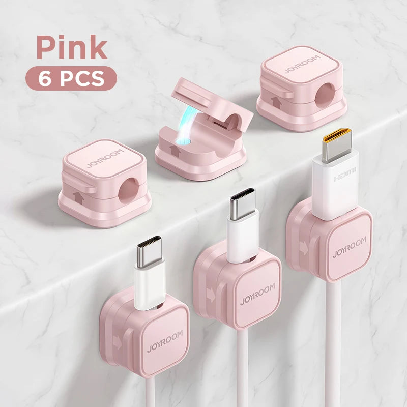 Joyroom 3/6 Pcs Magnetic Cable Clips Cable Smooth Adjustable Cord Holder Under Desk Cable Management Wire Keeper Cable Organizer