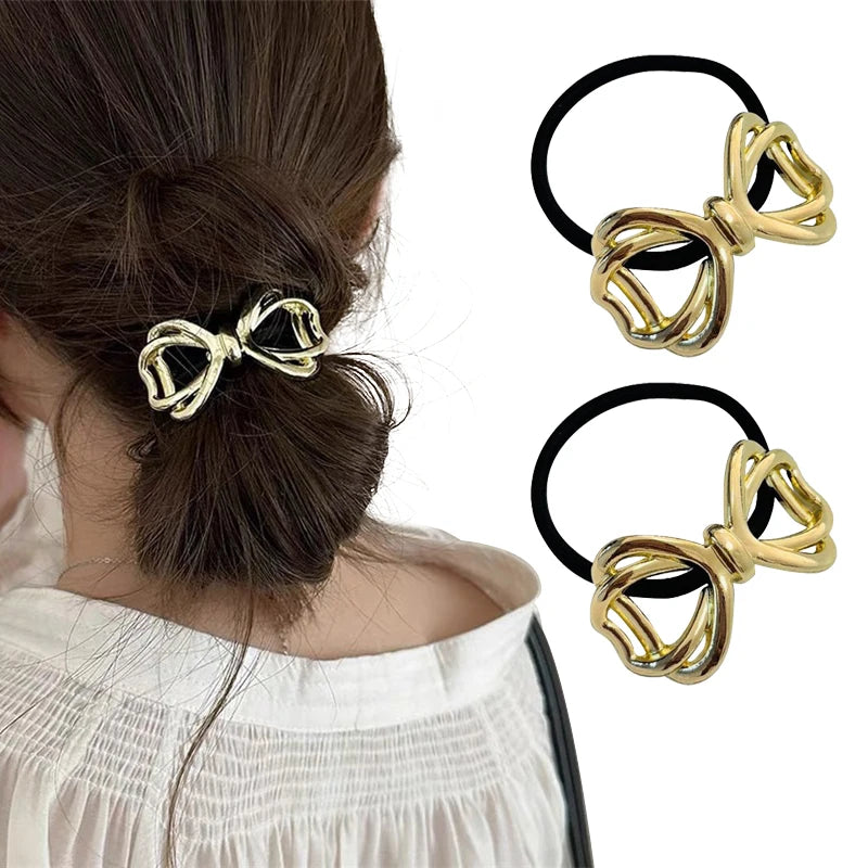 2/3/4pcs Set Metal Irregular Golden Color Hair Band Elastic Hair Scrunchies Hair Rope Headband Women Girls Hair Accessories Gift