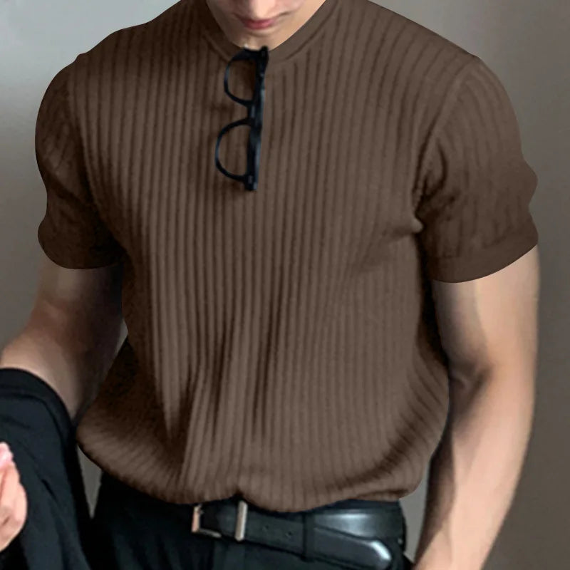 Summer Men's Clothing Light Luxury T Shirt Leisure Long Sleeve O Neck Drapped Solid Color Loose Basic Shirt Popular Knitwear