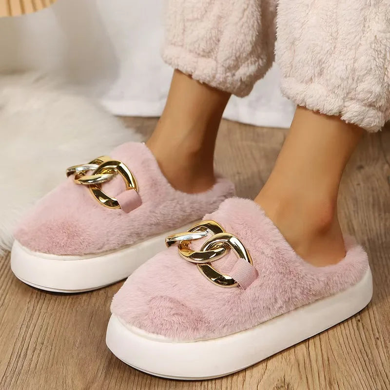 Unisex winter home warm slippers plush women indoor fur slides high top concise outside waterproof slippers shoes men boots