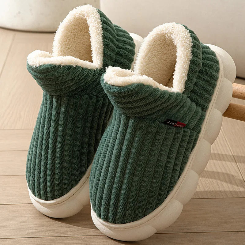 Unisex winter home warm slippers plush women indoor fur slides high top concise outside waterproof slippers shoes men boots