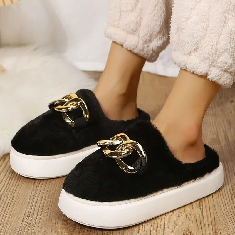 Unisex winter home warm slippers plush women indoor fur slides high top concise outside waterproof slippers shoes men boots