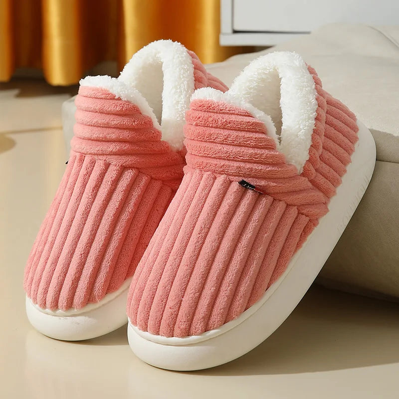 Unisex winter home warm slippers plush women indoor fur slides high top concise outside waterproof slippers shoes men boots