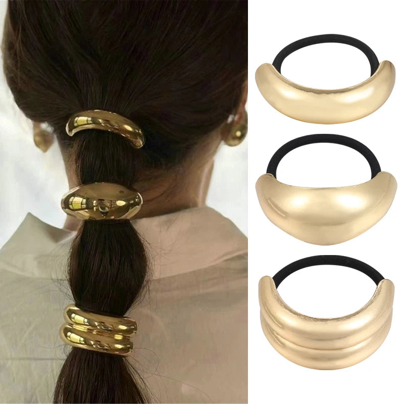 2/3/4pcs Set Metal Irregular Golden Color Hair Band Elastic Hair Scrunchies Hair Rope Headband Women Girls Hair Accessories Gift