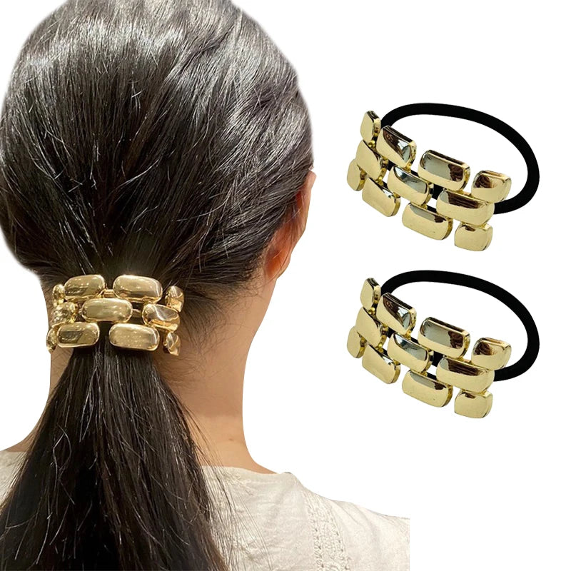 2/3/4pcs Set Metal Irregular Golden Color Hair Band Elastic Hair Scrunchies Hair Rope Headband Women Girls Hair Accessories Gift