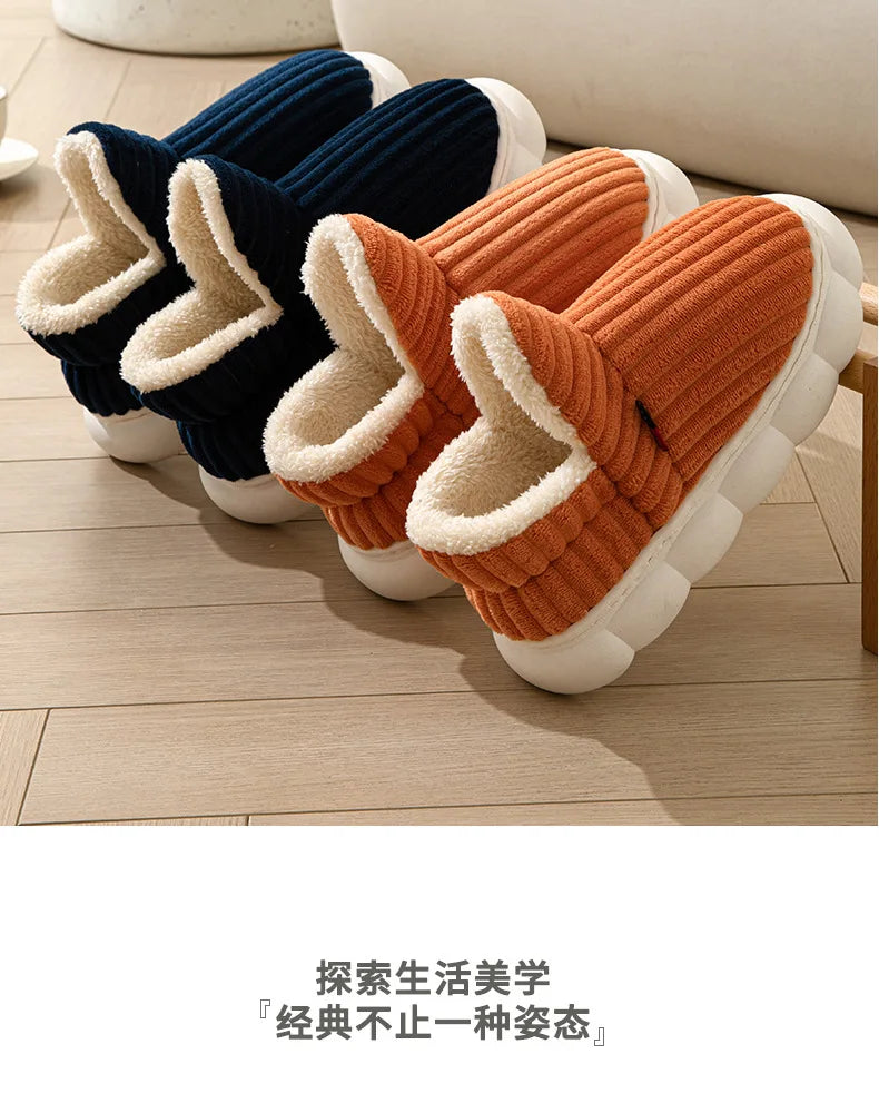 Unisex winter home warm slippers plush women indoor fur slides high top concise outside waterproof slippers shoes men boots