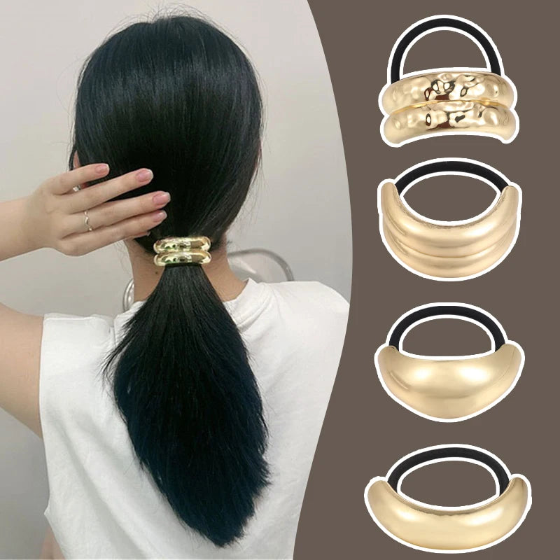 2/3/4pcs Set Metal Irregular Golden Color Hair Band Elastic Hair Scrunchies Hair Rope Headband Women Girls Hair Accessories Gift