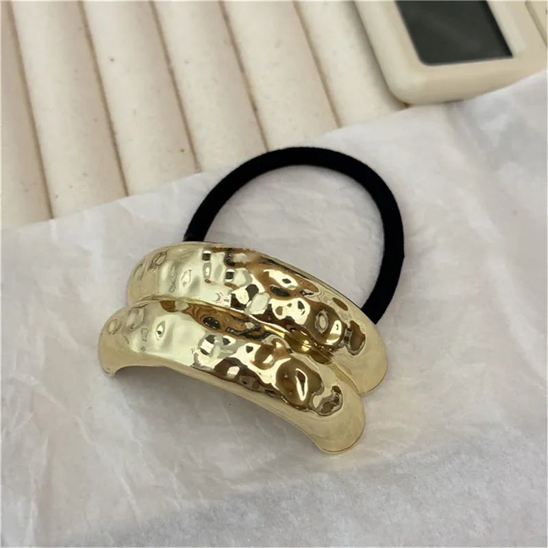 2/3/4pcs Set Metal Irregular Golden Color Hair Band Elastic Hair Scrunchies Hair Rope Headband Women Girls Hair Accessories Gift