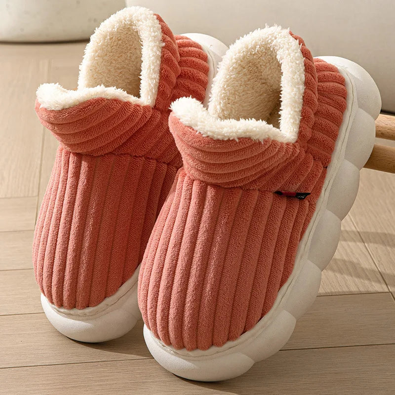 Unisex winter home warm slippers plush women indoor fur slides high top concise outside waterproof slippers shoes men boots