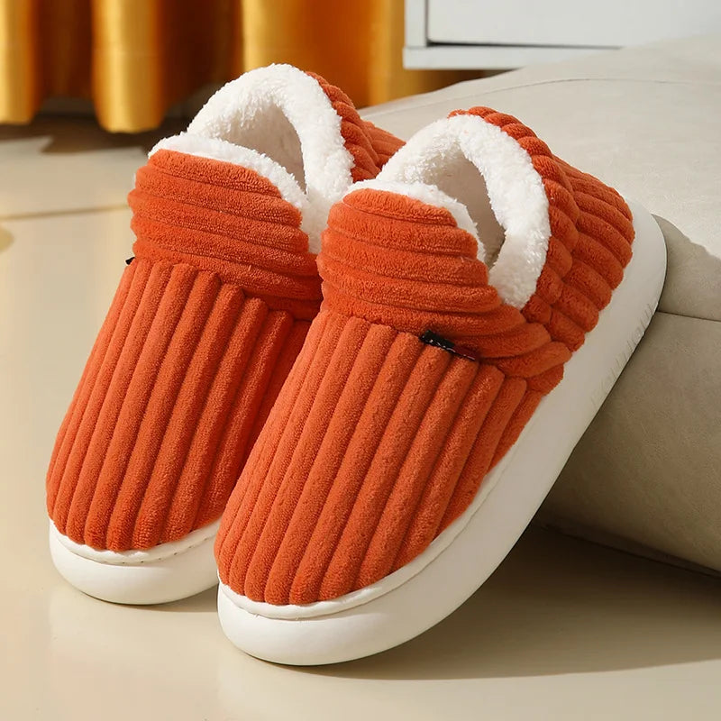 Unisex winter home warm slippers plush women indoor fur slides high top concise outside waterproof slippers shoes men boots