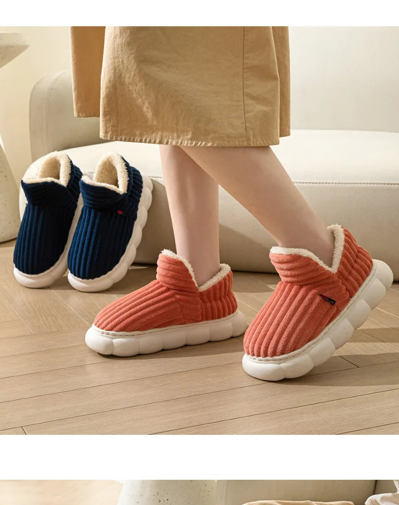 Unisex winter home warm slippers plush women indoor fur slides high top concise outside waterproof slippers shoes men boots